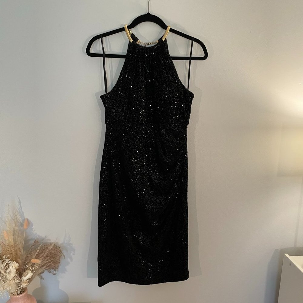 Eliza J Black Velvet and Sequin Party Dress